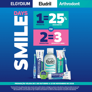 Smile Days na Farmácia Vital: 25% de desconto ou leve 3, pague 2 em Elgydium, Eludril e Arthrodont