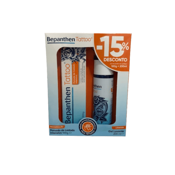 Bepanthen Tattoo Promo Pomada Cuidado Intensivo 100g + Gel Lavante 200ml + Desconto 15%